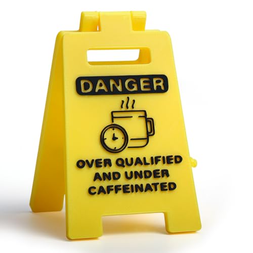 3D-Printed Desk Sign - Funny Office Decor with Sarcastic Quote, "DANGER: Over Qualified & Under Caffeinated" - Novelty Gift for Coworkers, Boss, Graduates, Coffee Lovers - color: Caffeine