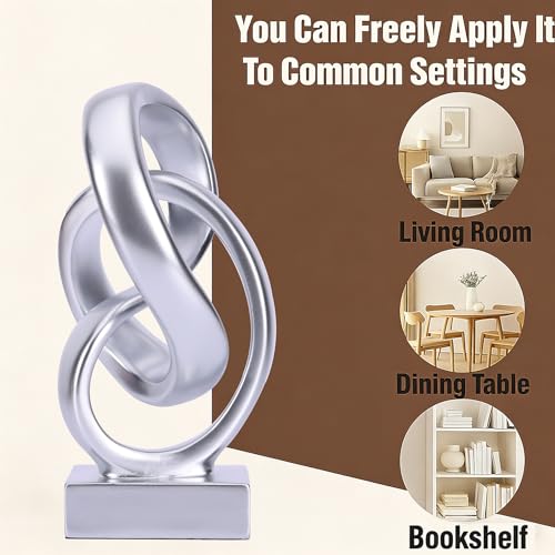 WUBIANJIE Modern Abstract Knot Sculpture, Artistic Mobius Inspired Resin Decor, Elegant Home and Office Decor, (Silver) - color: Silver
