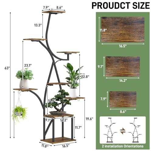 63" Plant Stand Indoor with Grow Lights 8 Tier Indoor Plant Shelf Y Shape Plant Shelf for Indoor Plant Multiple Metal Corner Plant Stand Plant Holder Plant Rack Indoor - color: Monochromatic, size: Width-38 in