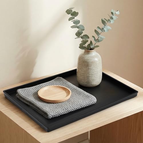 Cedilis 2 Pack Black Rectangular Serving Trays, Non-Slip Plastic Coffee Table Tray, Modern Ottoman Trays for Table Centerpiece, Home Decor, Bathroom, Kitchen Counter