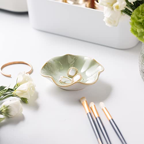 Mecaikru Ceramic Trinket Dish, Ring Tray, Decorative Jewelry Dish for Earrings Necklaces Watch Keys, for Women, White Green - color: White Green