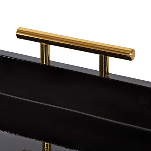 Kate and Laurel Lipton Modern Hexagon Decorative Tray, 18" x 18", Black with Gold Metal Handles - color: Black/Gold, size: 18" x 18" x 3.3"