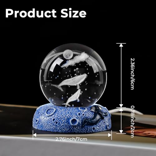 Whales 3D Crystal Ball Figurine, 2.4inch Oceans Glass Ball Gifts for Women, Sculpture Display Paperweight Keepsakes for Marine Organism Lover Home Decor - color: Whales