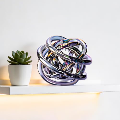 Glass Knot Teal Decor Ball - 5 Inch Hand Blown Infinity Sculpture Orbit Home Decor Table Decoration Interio Art - color: Black, size: 5-Inch Diameter