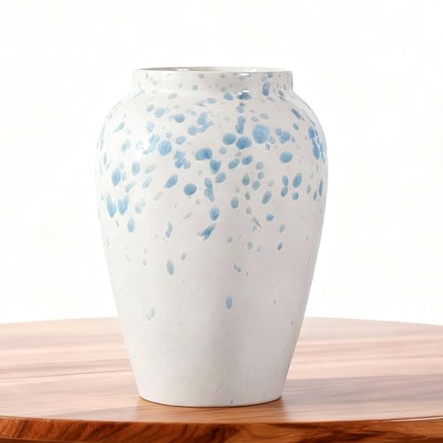 6” Tall Ceramic Vase for Home Decor, Heavyweight Speckled Ceramic Flower Vase for Farmhouse Centerpieces, Modern Table Mantel Shelf Decor, Perfect for Fresh or Artificial Flowers (White) - color: White