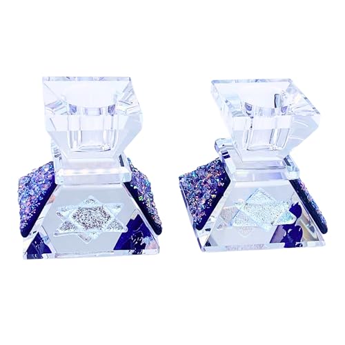 Tamara Baskin Art Glass – Handmade Crystal Shabbat Candle Holders Set - Sparkling Dark Blue - color: Sparkling Cobalt Blue