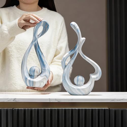 Blue Sculptures Home Decor, Ceramic Statues Coffee Table Decor for Living Room, Table Centerpiece for Dining Room, Shelf, Entry, Modern Minimalist Abstract Art Objects (2pcs) - color: Blue Marble Set