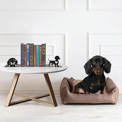 Dachshund Theme Bookends Decor – Dachshund Gifts with Black Modern Bookends, Decorative Bookends for Shelves – Unique Bookends for Kids, Beautiful Book Stopper for Shelves (Dachshund) - color: Dachshund