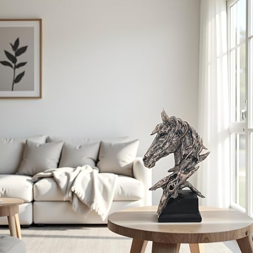 16" Animal Horses Head Bust Table Sculpture Retro Resin Home Decor Statue for Bedroom,Living Room,Dining Desk,Bookshelf,Office,Study and Coffee Tables（Black） - color: Black