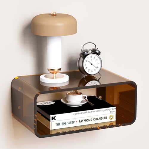 Acrylic Floating Nightstand, Bedside Table, Nightstand Shelf Wall Mounted Bedside Shelf (Dark Brown, Small) - color: Dark Brown
