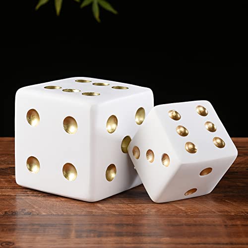 BRABUD Resin Jumbo Dice Decor White & Gold Dice Statue Living Room Bedroom Office Photographic Decoration 2.7'' TQGJBS377 - color: White, size: 2.7''