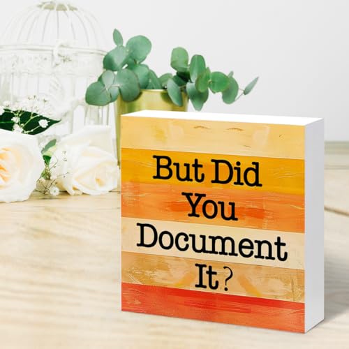 But Did You Document It Wooden Box Sign Desk Decor,Funny Wood Block Sign for Home Office Bedroom Table Shelf Decor -Orange - color: Red