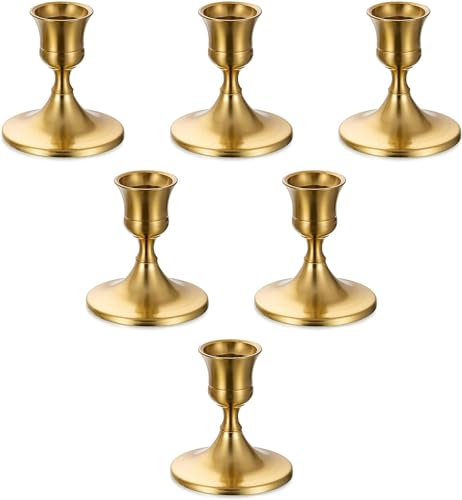 Romadedi Gold Candlestick Candle Holders for Taper, 6 PCS Gold Brass Color Candle Stick Candle Holder for Table Centerpiece, Wedding Reception, Festive Christmas Mantel Decoration or Home Decor - color: Brass-1, size: 6 pcs