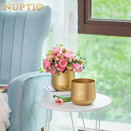 Nuptio 2 Pcs Plant Pot Gold Vase Metal Flower Pot Vase with Drainage Hole, Modern Storage Organizer Decorative Gifts for Wedding Indoor Outdoor Living Room Balcony Decoration Floor Display - color: Style 1#, size: 5.7in Tall-2pcs