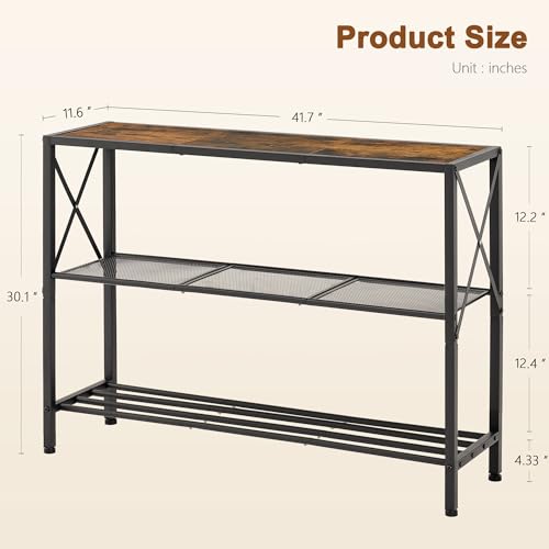 Hoctieon Industrial Console Table, 3 Tier Entryway Table, Hallway Table, Narrow Sofa Table with Shelves, Entrance Table for Entryway, Living Room, Foyer, Hallway, Office, Rustic Brown&Black - color: Rustic Brown