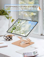 Aoviho Tablet Stand 360° Rotating Aluminum Holder, Adjustable, Portable and Foldable Monitors Stand for iPads, Compatible with 4-12.9" Tablets, Golden - color: Golden