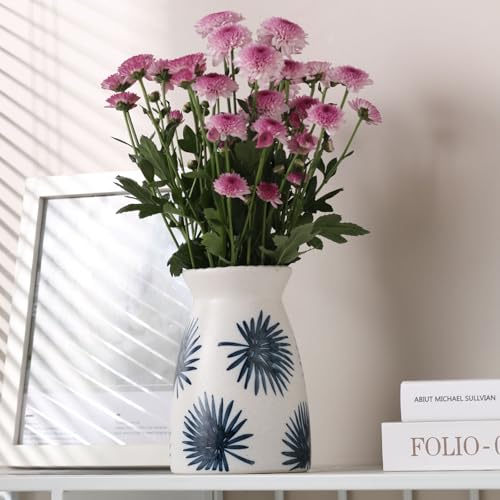 hjn White Flower Vase- Ceramic Vase for Decor, White vase for Flowers, Modern Vases for Living Room/Home Decor Accents/Entryway/Mantel/Bookshel-Teal - color: Teal White-7inch