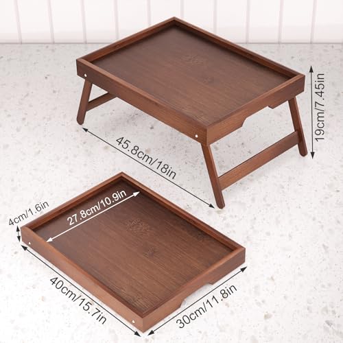 Fibogollo 4 Pack Bamboo Bed Tray Table with Folding Legs,Breakfast Trays,Serving Tray for Food and Snack,Laptop Trays for Working(Brown) - color: Brown, size: 4 PC