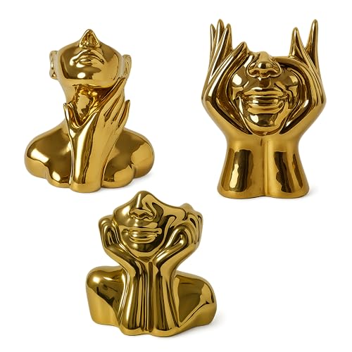 Face Vase Unique Ceramic Vase for Room,Office,Home Decor,Gold,Set - style: Gold-Set