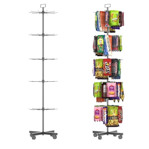 Retail Display Racks 5 Tier Spinning Display Stand, Movable Shop Spinner Rack with Hooks, Retail Display Stand for Jewelry Keyring Hats Socks Toys (Black) - color: Black, style: 5 Tier