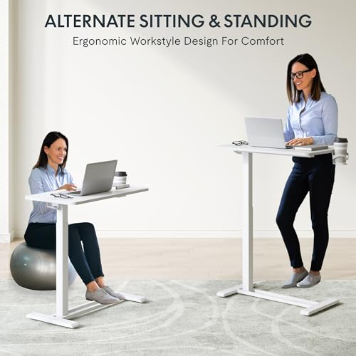 FLEXISPOT H7 Adjustable Overbed Bedside Table with Wheels Pneumatic Mobile Standing Desk Laptop Desk Rolling Computer Cart Movable Overbed Table Hospital Home Use(27.6" W x 15.7" D, White) - color: White, size: Small