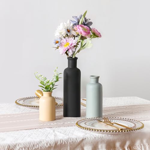 Ceramic Vase Set of 3, Neutral Rustic Vases for Farmhouse Decor, Pampas Grass & Dried Flowers and Table Living Room Home Decor - color: 3pcs-multicolor