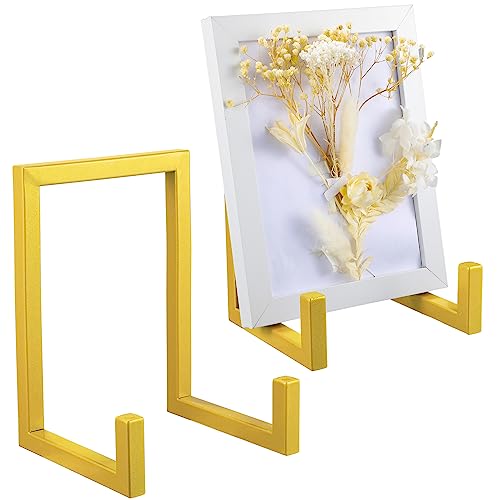 Sweetude 2 Pcs Large Plate Stands for Display Metal Frame Plate Holder Display Stand Decorative Table Top Easels for Picture, Book, Platter, Photo Easel(Gold,8 Inch) - color: Gold, size: 8 Inch