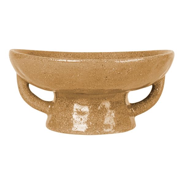 Creative Co-Op Stoneware Footed Pedestal/Bowl with Handles, Reactive Glaze, Taupe - color: Taupe, size: 8.0" Round x 3.75" Tall