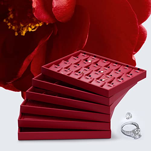 Oirlv Gorgeous Red Leather 24 Gird Jewelry Tray Stackable Jewelry Drawer Organizer Rings Earrings Organizer Storage - color: Red, size: 24 Grid Tray