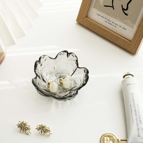 Grey Flower Jewelry Ring Dish Tray,Decorative Glass Trinket Dish,Room Decor Aesthetic, Modern Accent Tray for Vanity (Grey) - color: Grey