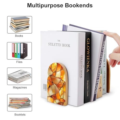 Tortoise Shell Pattern Wooden Bookends Shelves 2 PCS Stained Glass Abstract Sturdy Book Holders Desktop Organizer for Home Office Libraries - color: Color-3