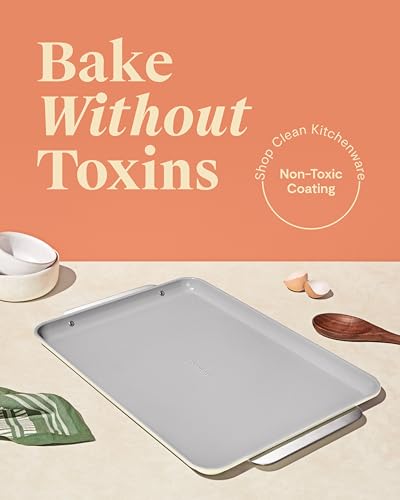 Caraway Non-Stick Ceramic Baking Sheet - Naturally Slick Ceramic Coating - Non-Toxic, PTFE & PFOA Free - Perfect for Baking, Roasting, and More - Large (18" x 13") - Cream - color: Cream, size: Large 18" x 13"