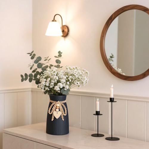 DomeStar Black Ceramic Vase, Small Flower Vase for Pampas Grass, Home, Living Room, Dining Table, Farmhouse, Office Decor, Bedroom, Table, Kitchen Shelf, Minimalist Modern Home Decoration - color: Black