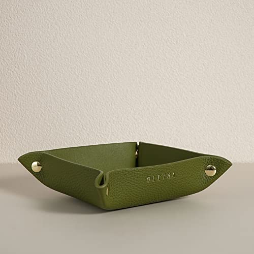 OLETHA Small Foldable Valet Tray - Aesthetic Desk Organizer for Home, Office & Travel - Portable Catch All Bowl for Keys, Jewelry & Essentials - Green - color: Green
