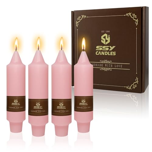 NJAO HOO Pink Short Taper Candle 5 Inch Candlesticks Unscented Dripless Tapered Candle Set for Home Decor Wedding Party Dinner Candles, 4 Pack - color: Pink, size: 5 In
