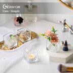 Glasseam Glass Votive Candle Holders: Set of 6 Clear Square Tealight Holder Small Tea Light Holders for Table Centerpiece Wedding Decor