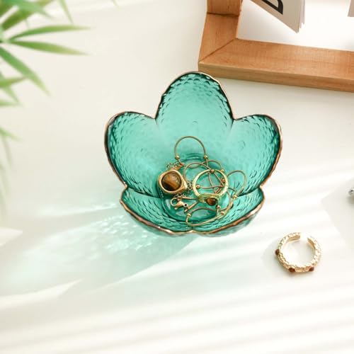 Green Flower Jewelry Ring Dish Tray,Decorative Glass Trinket Dish,Room Decor Aesthetic, Modern Accent Tray for Vanity(Green A) - color: Green A