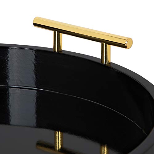 Kate And Laurel Lipton Modern Round Tray, 18" Diameter, Black and Gold, Decorative Accent Tray for Storage and Display - color: Black, size: 18"