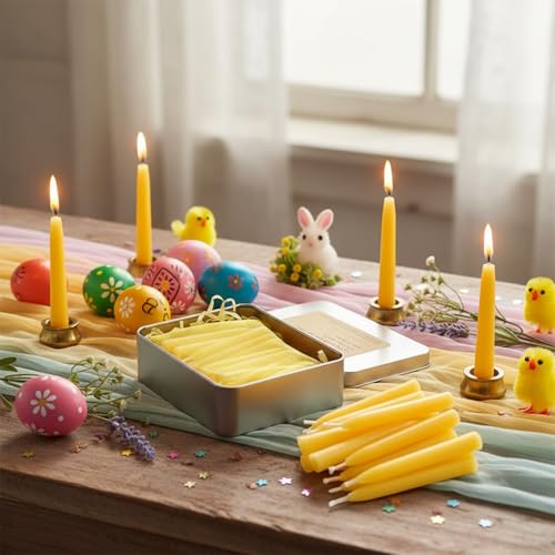 Luxury Beeswax Meditation Candles 20 Min – Mini Pure Beeswax Taper Candles with Brass Holder, Dripless 20 Minute Prayer Candles for Yoga Easter Saint Patrick’s Day, Wedding & Mother’s Day - color: 50pcs Beeswax Candles