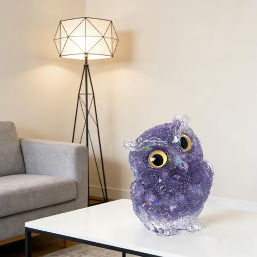 OwMell Owl Statue Tumbled Stone Gemstone Owl Figurine Home Decor Shelf Decor 2.5" - Deep Purple - color: Deep Purple