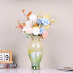Hand Blown Glass Vase 11.8" Tall Beautiful Green Sea Wide Mouth Bud Vase for Table Centerpiece, Painted Colorful Murano Glass Flower Vases for - Home Entrance Wedding Center - color: Green