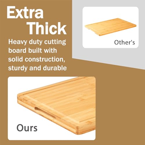 Allsum Bamboo Wood Cutting Boards for Kitchen, 1" Extra Thick Butcher Block with Juice Grooves & Handles Resisting to Warping and Cracking, Fancy Charcuterie Boards, 16"L x 11"W - size: 16"L x 11"W