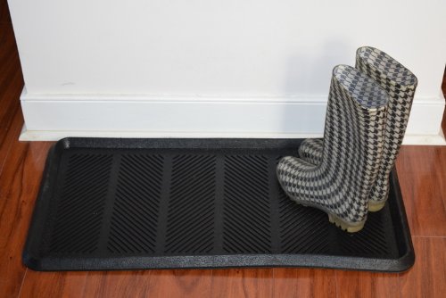 Kempf Large Rubber Boot Tray, 16" x 32", Heavy-Duty Waterproof Shoe/Boot Tray for Entryway, Multi-Purpose for Pet Bowls & Plants, Recycled Rubber