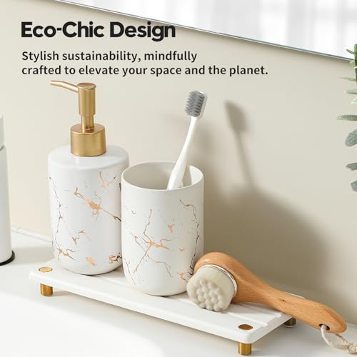 Razborci Instant Dry Sink Caddy Kitchen Sink Organizer, Quick Drying Diatomaceous Earth Stone Sink Tray Sponge Holder Soap Dish, Bathroom Countertop Vanity Dispenser Toothbrush, Gold White, 10" x 4" - color: 1. Gold - White, size: 10" x 4" x 1"