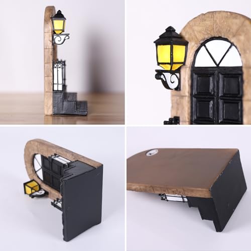 1 Pcs Unique Book End with Lighted Lantern, Vintage Decorative Book Ends for Shelves, Funky Book Holder, Rustic Book Stopper for Home, Office, and LOTR Bookshelf Decor (A)