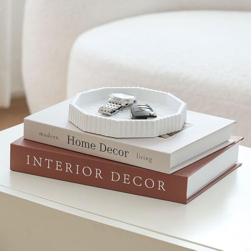 Decorative Plaster Tray & Book Decor Set - Scalloped Tray & Decorative Books Box Enhance Coffee Table or Bookshelf Decor - Modern Home Decoration for Living or Dining Room & as Housewarming Gift - color: Tp-001