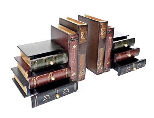 Bellaa 23868 Decorative Bookends Fake Book Ends Support Cool Creative Desktop Organizer 6 Hidden Storage Drawers Vintage Farmhouse Boho Home Decor