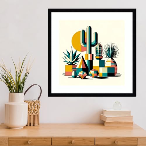 Amanti Art Framed Wall Art Print 21x21 Succulents in Cubist Vases by David Galan, Abstract Wall Art, Modern Contemporary Decor, Medium Poster Painting Artwork for Living Room, Bedroom, Bathroom, - color: Svelte Noir Black, size: 21"L x 21"W