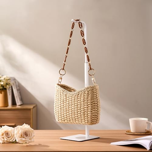 2 Pcs Purse Holder Handbag Display Stand: Hanger Rack Showing Bags, Purses, and Wreath, Adjustable Hook Stand for Tabletop, Closet, Desk, and Retail Use for Vendors, White - color: White