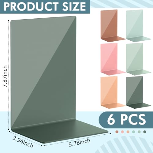 6 Pack Acrylic Bookends, Thickened Colorful Book Ends for Shelves, Assorted Colors, Stable Non-Slip Book Stoppers for Home Office Classroom Organization(Earth Tones) - color: Earth Tones